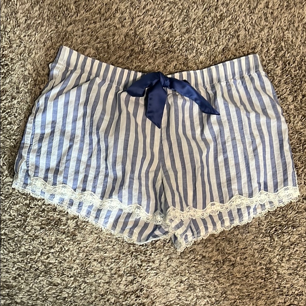 Victoria Secret Striped Blue and White Lace Trim Sleep Shorts